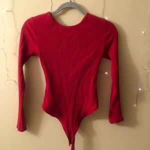 Red body suit with semi-open back